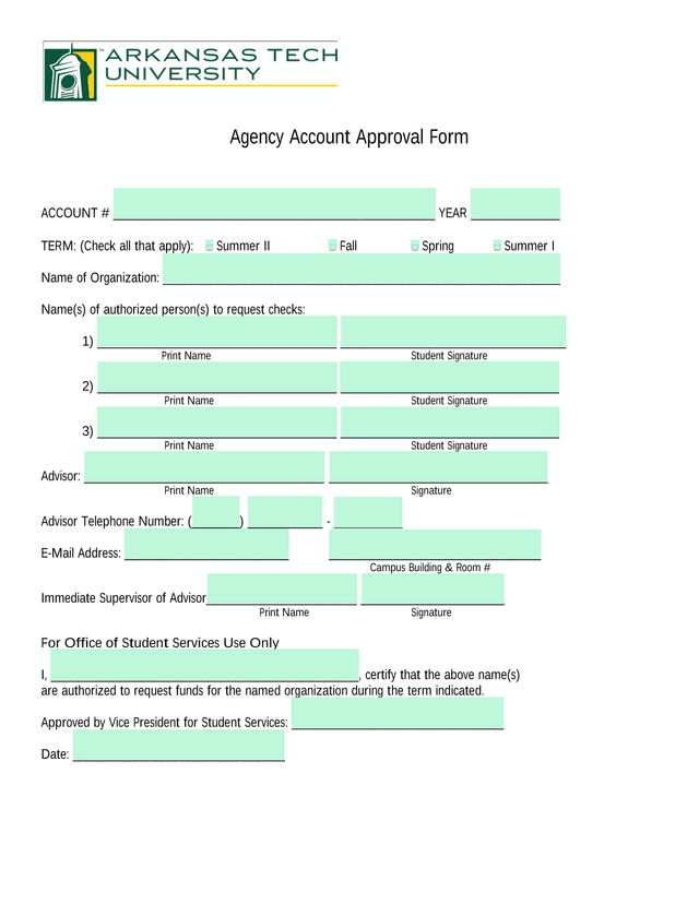 Agency Account Approval Form screenshot