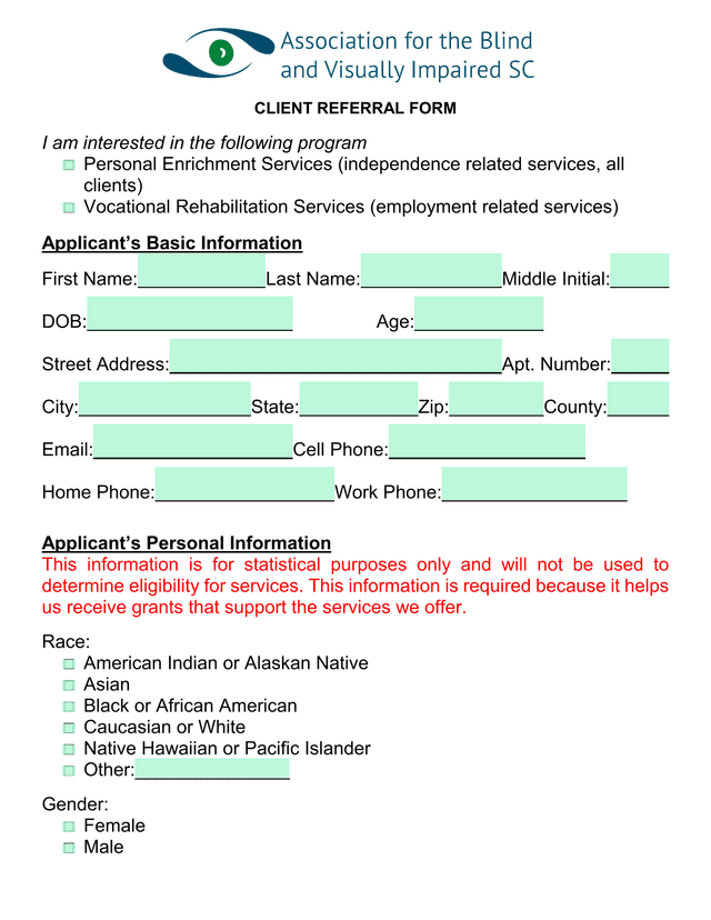 Client Referral Form screenshot