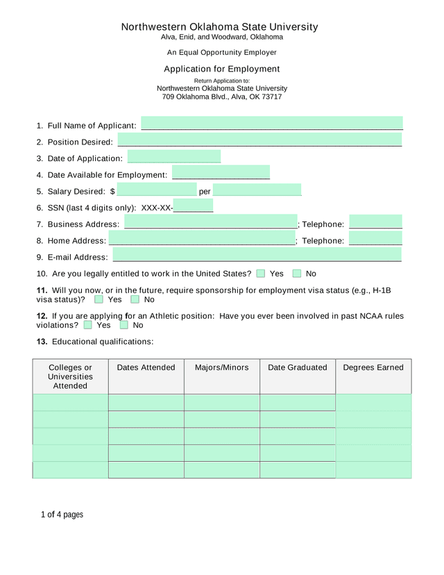 Application For Employment screenshot