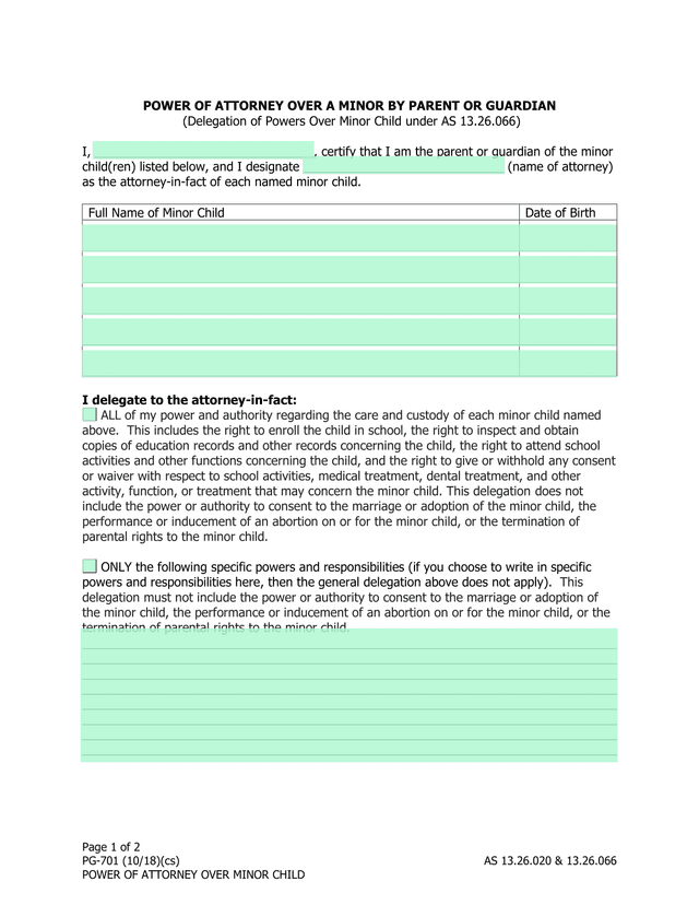 Power Of Attorney Over Minor Child screenshot