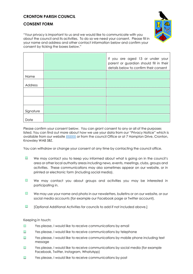 CRONTON PARISH COUNCIL CONSENT FORM screenshot