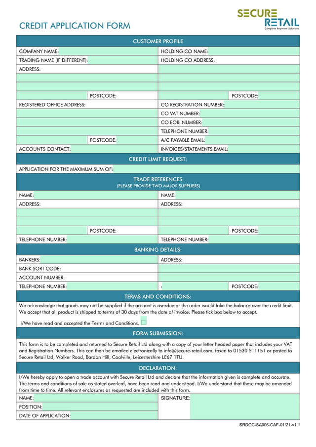 Credit Application Form screenshot