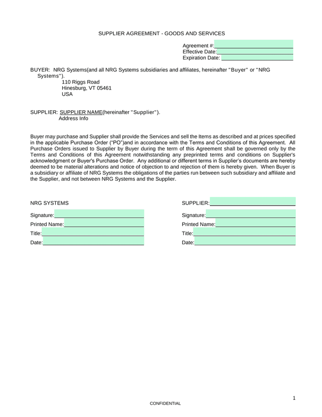 SUPPLIER AGREEMENT   GOODS AND SERVICES screenshot