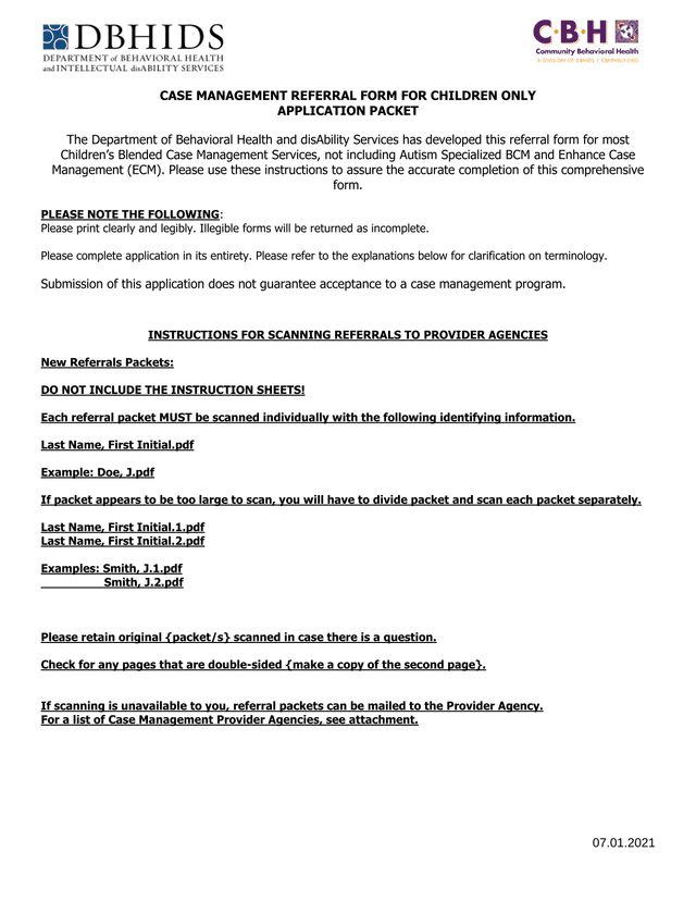 Case Management Referral Form For Children Only screenshot