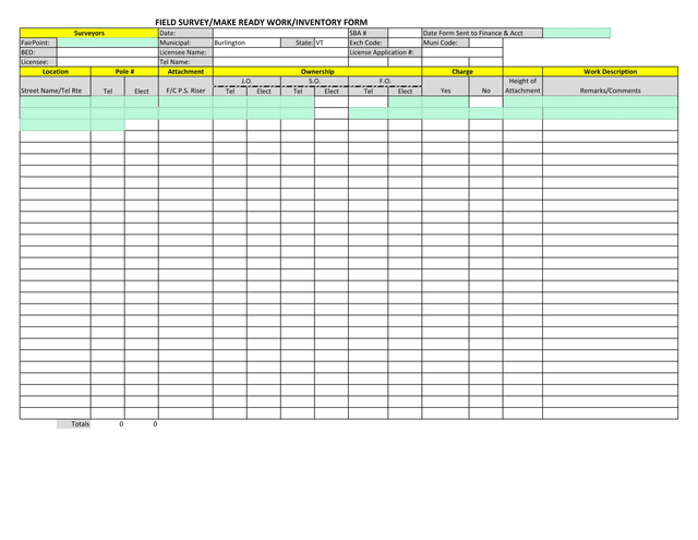 FIELD SURVEYMAKE READY WORKINVENTORY FORM screenshot