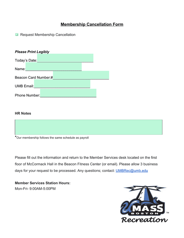 Membership Cancellation Form screenshot