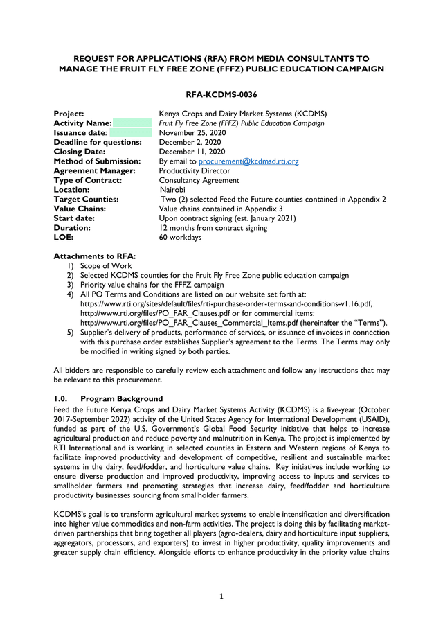 Request For Applications (RFA) From Media Consultants To Manage The Fruit Fly Free Zone (FFFZ) Publi screenshot