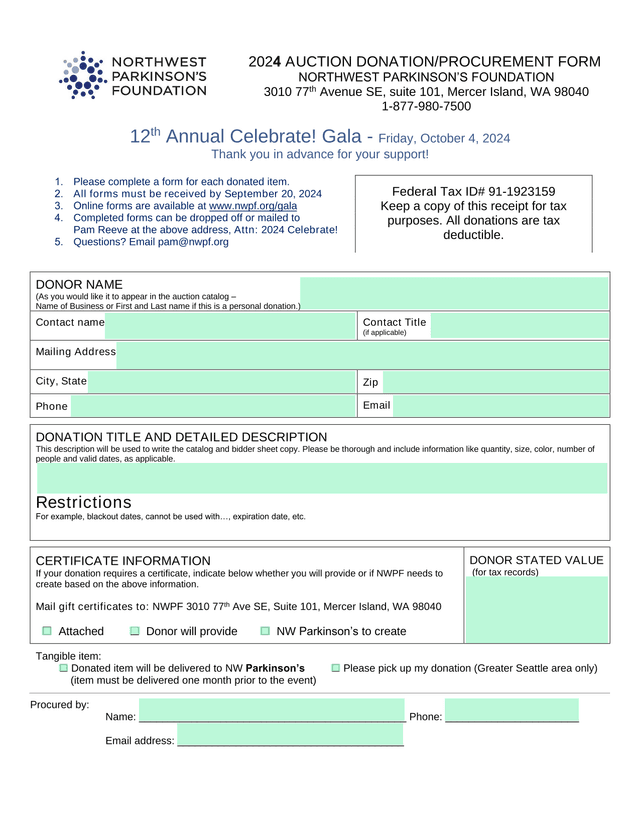 2024 Auction DonationProcurement Form screenshot