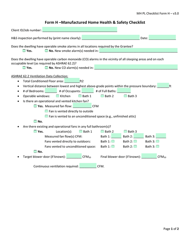 MH PL Checklist Form H  V3.0 screenshot