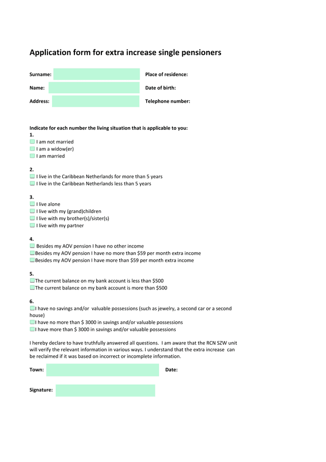 Application Form For Extra Increase Single Pensioners screenshot
