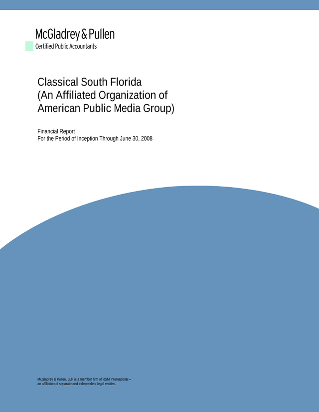 Classical South Florida Financial Report screenshot