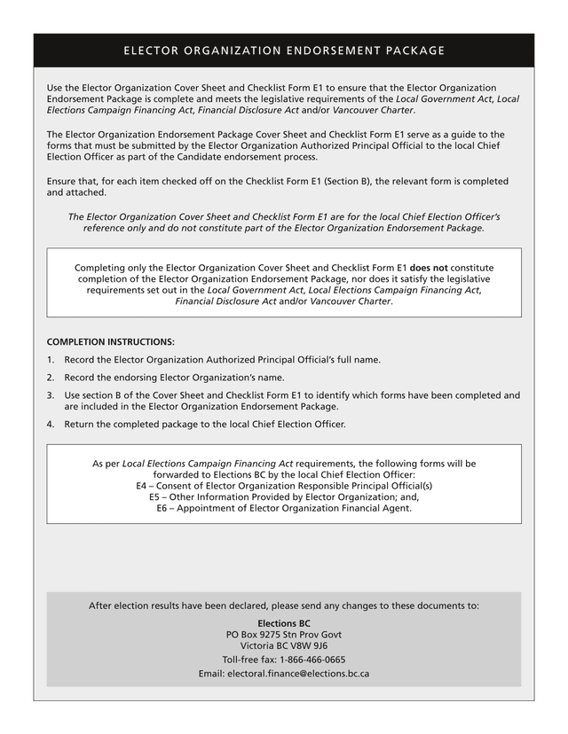 Elector Organization Endorsement Package screenshot