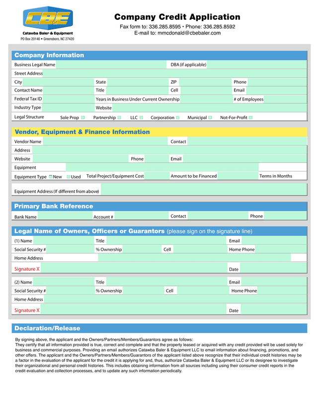 Company Credit Application screenshot