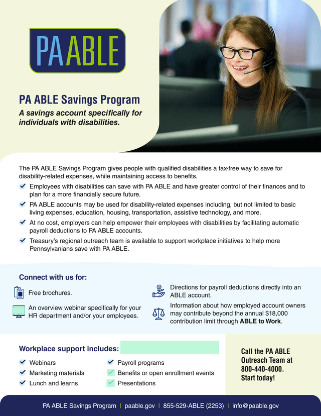 PA ABLE Savings Program Workplace Guide screenshot