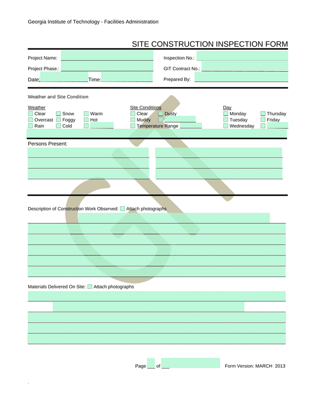 SITE CONSTRUCTION INSPECTION FORM screenshot