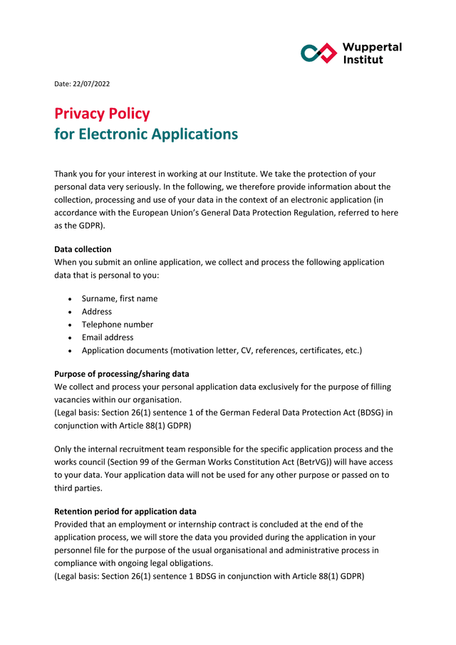 Privacy Policy For Electronic Applications screenshot