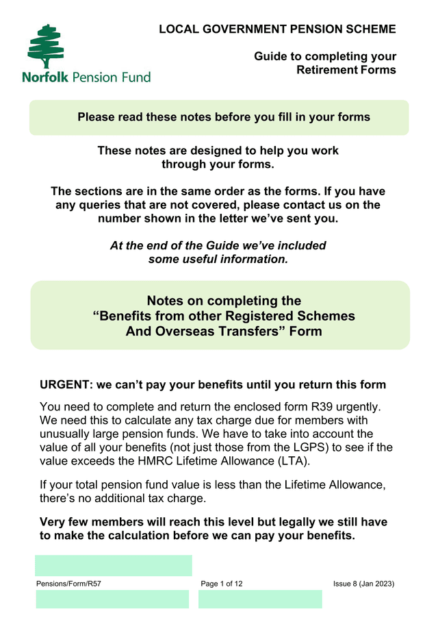 PensionsFormR57   Local Government Pension Scheme screenshot