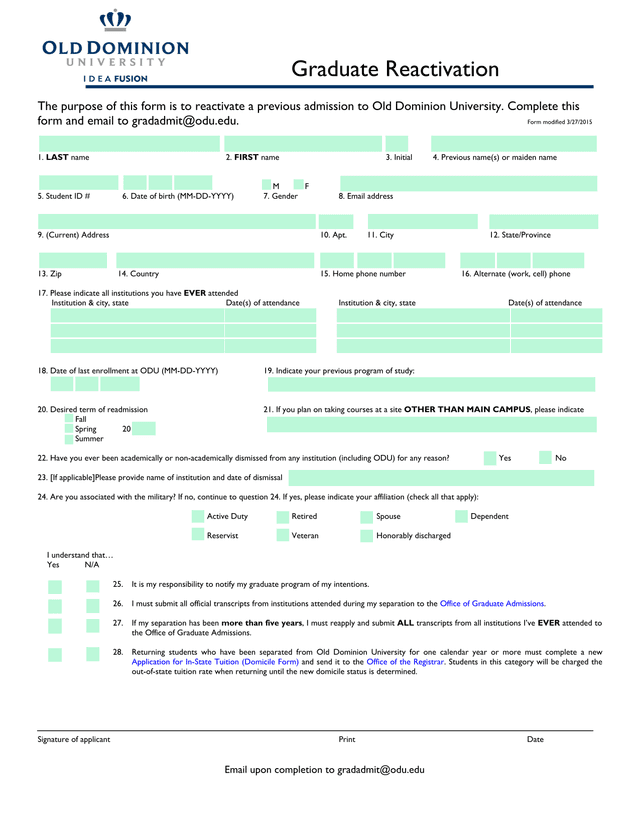Graduate Reactivation screenshot