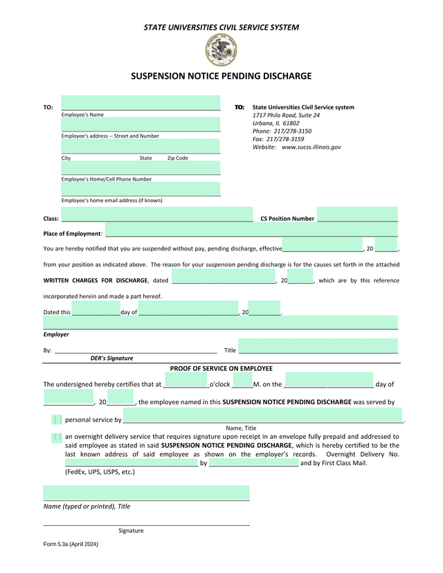 Form 5.3a Suspension Notice Pending Discharge screenshot