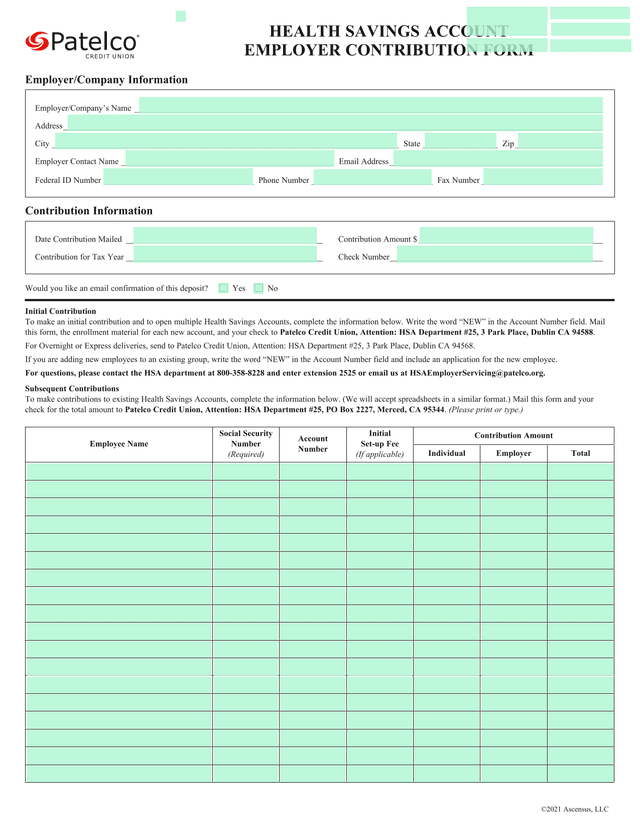 HEALTH SAVINGS ACCOUNT EMPLOYER CONTRIBUTION FORM screenshot