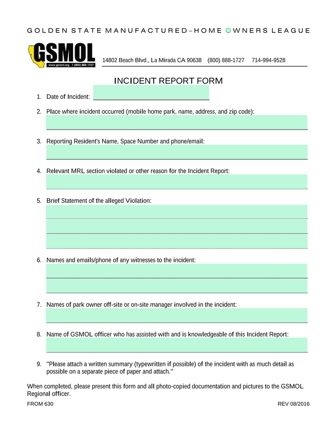 Incident Report Form screenshot