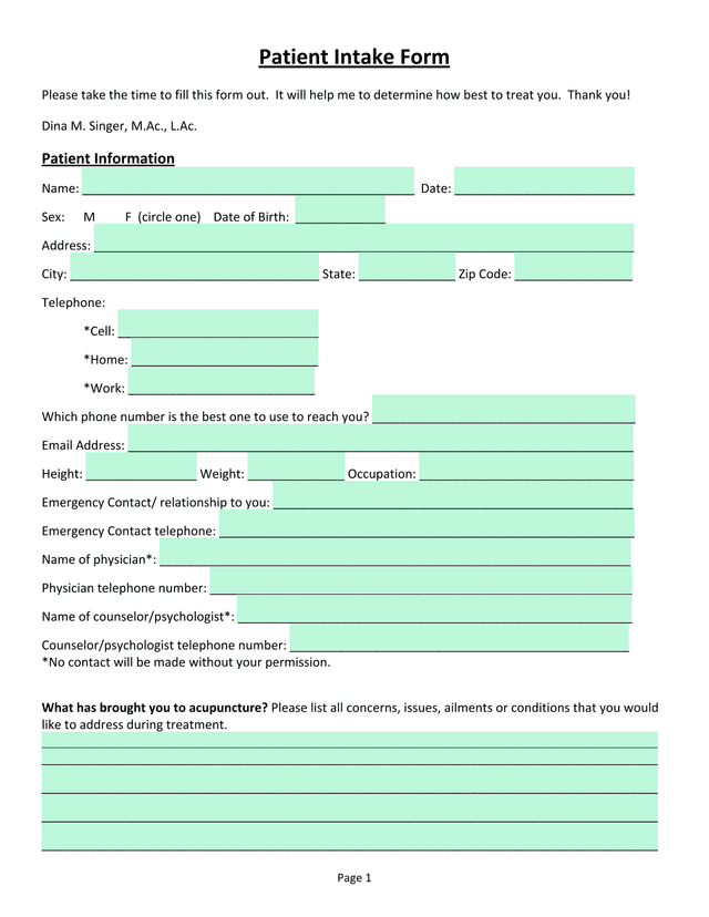 Patient Intake Form screenshot