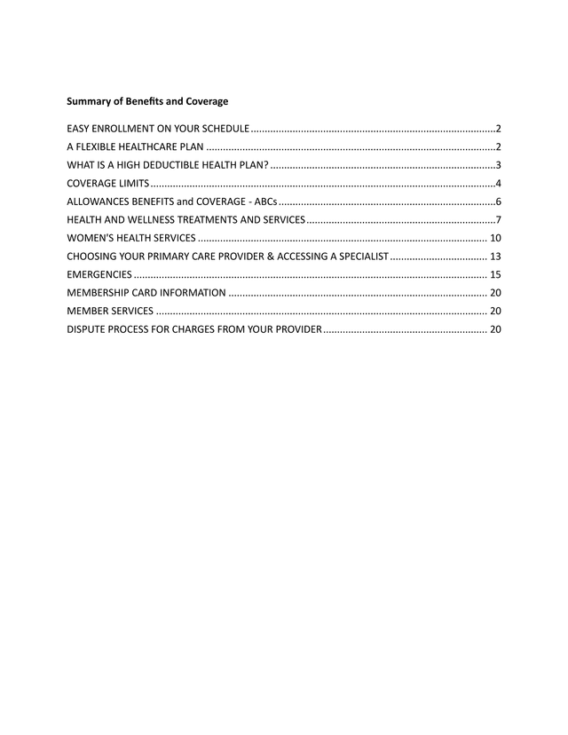 Summary Of Benefits And Coverage screenshot