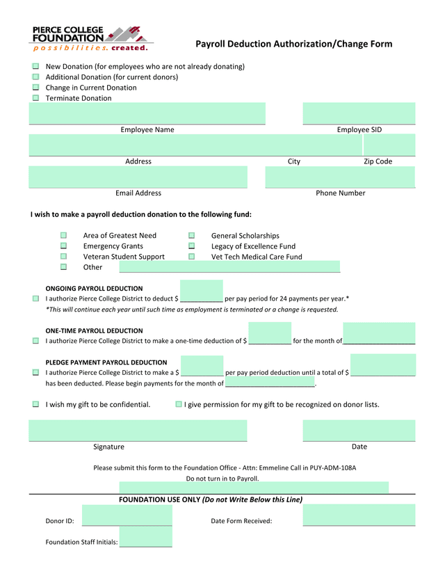 Payroll Deduction AuthorizationChange Form screenshot
