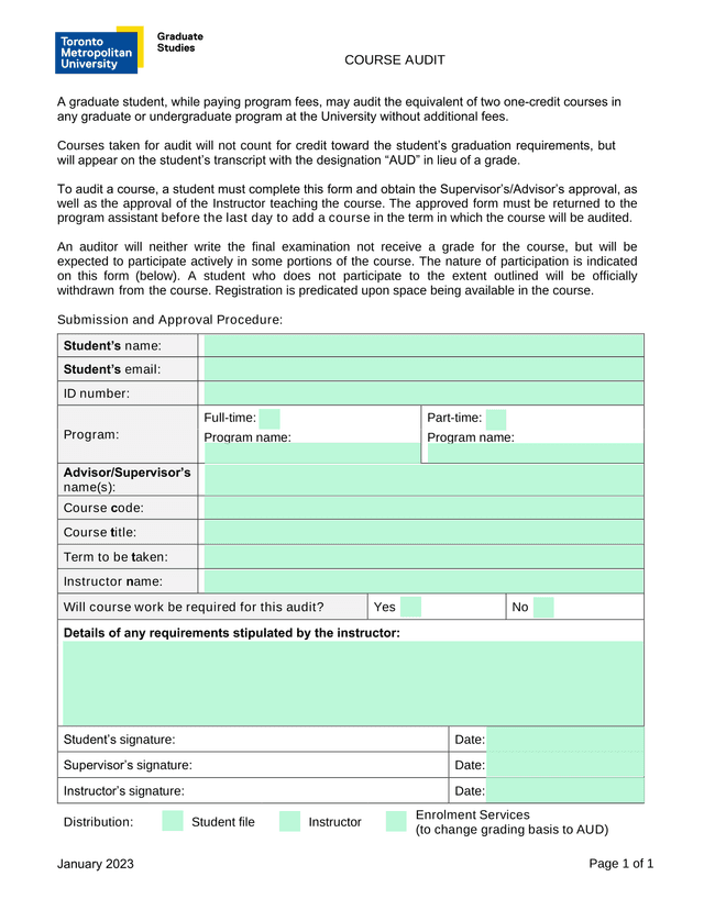 Course Audit Form screenshot