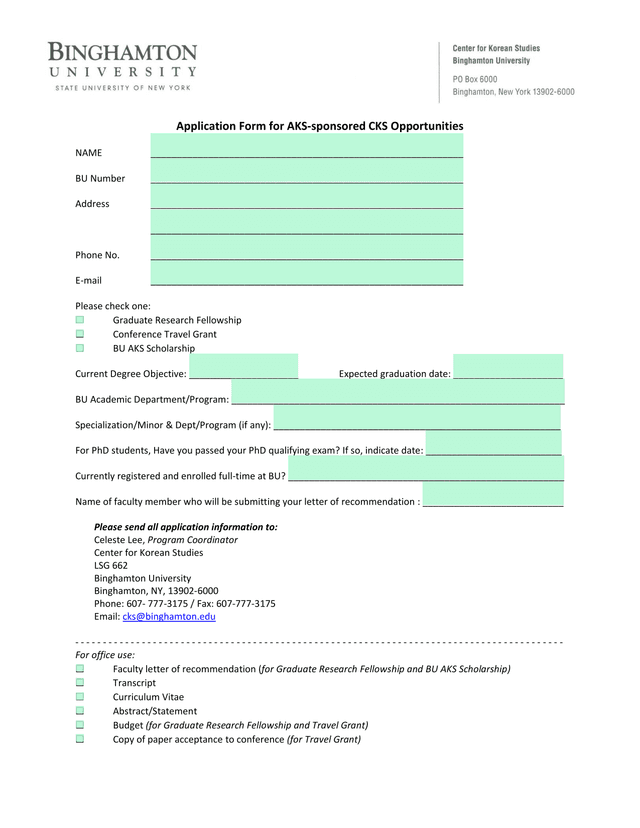 Application Form For AKS Sponsored CKS Opportunities screenshot