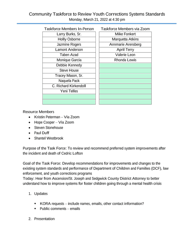 Community Taskforce To Review Youth Corrections Systems Standards screenshot