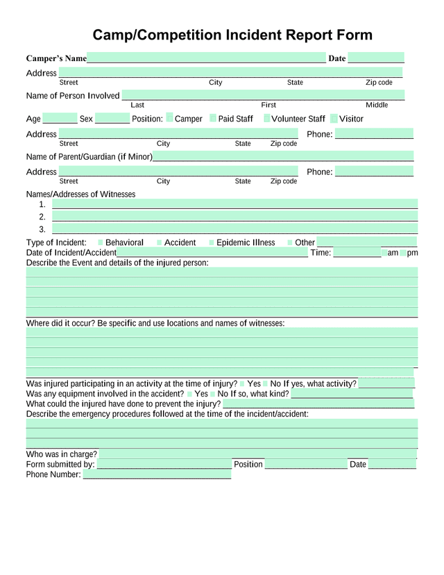 CampCompetition Incident Report Form screenshot