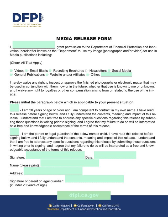 Media Release Form screenshot