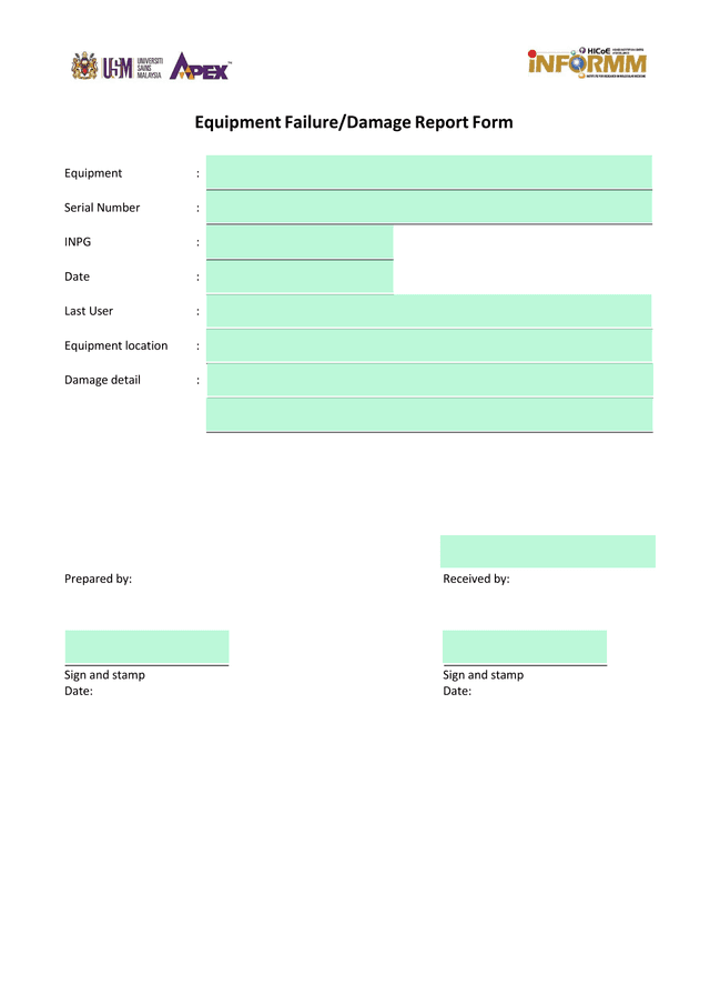 Equipment FailureDamage Report Form screenshot