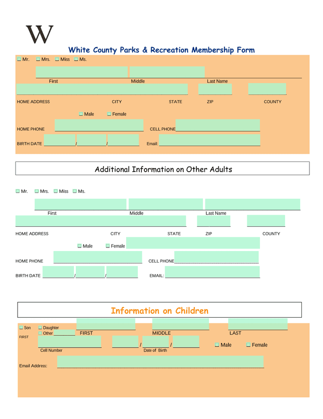 White County Parks  Recreation Membership Form screenshot