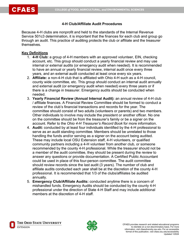 4 H ClubAffiliate Audit Procedures screenshot