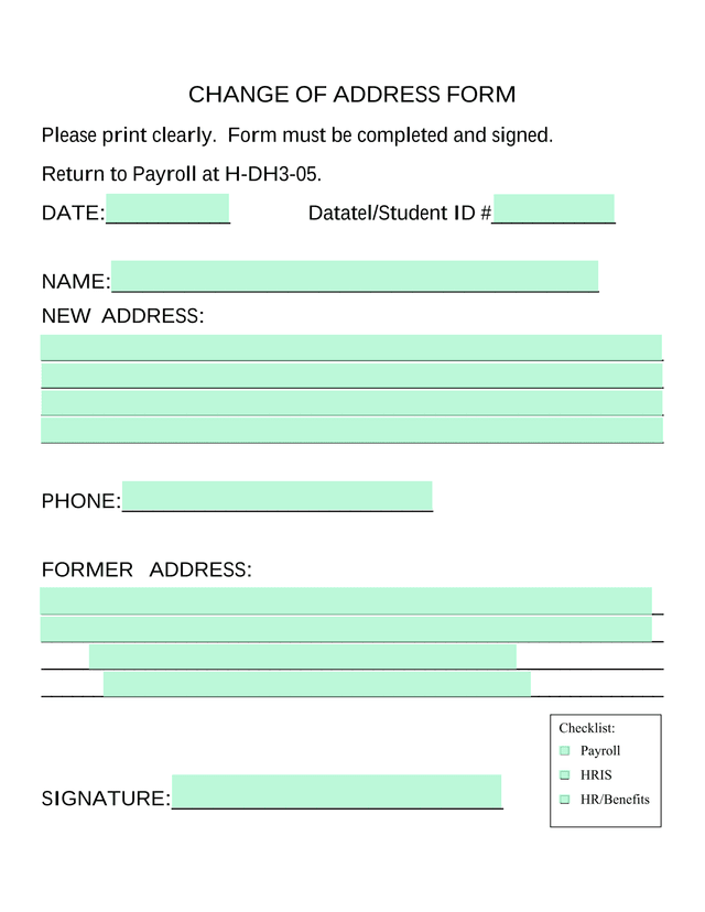 Change Of Address Form screenshot