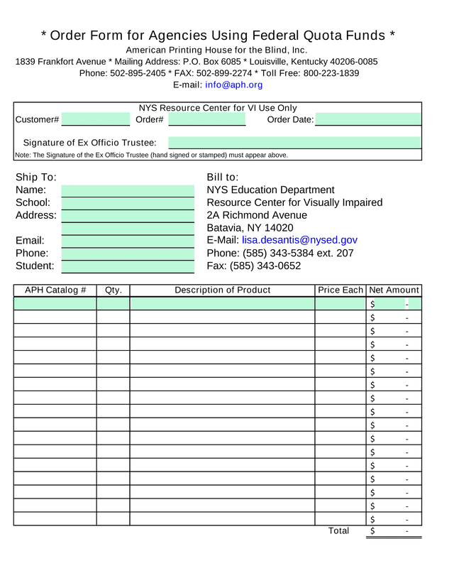 Order Form For Agencies Using Federal Quota Funds screenshot