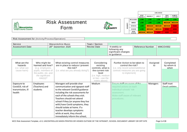 WCC Risk Assessment Template screenshot