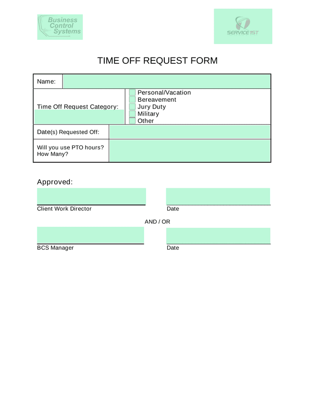 Time Off Request Form screenshot