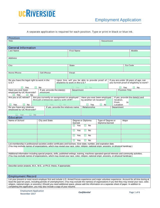 Employment Application screenshot