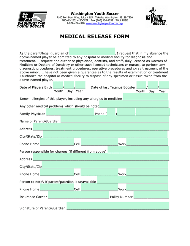 Medical Release Form screenshot