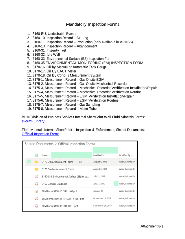 Mandatory Inspection Forms screenshot