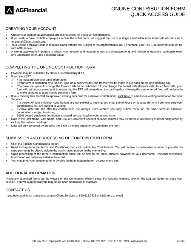 Online Contribution Form screenshot