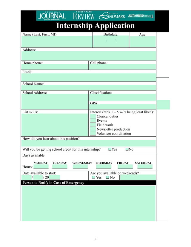 Internship Application screenshot