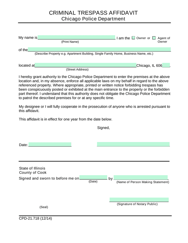 Criminal Trespass Affidavit screenshot