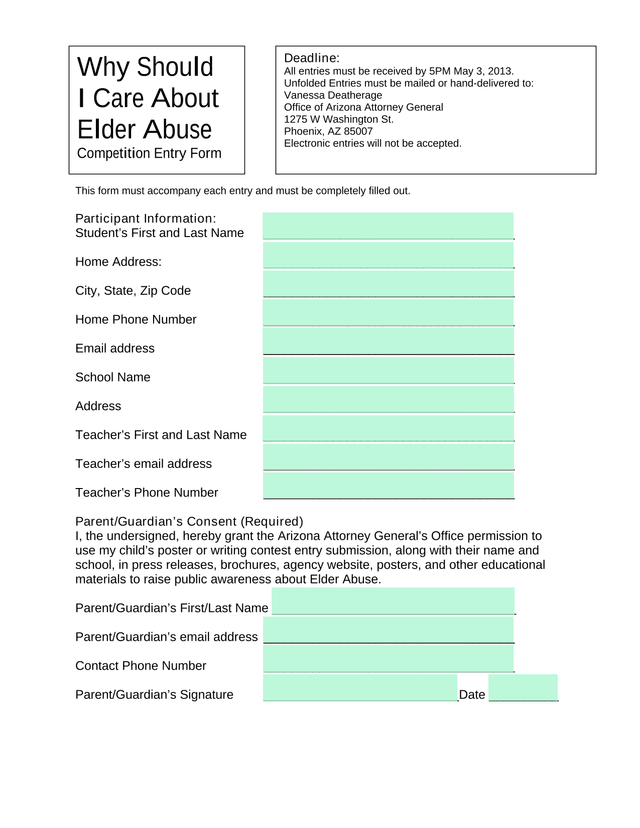 Why Should I Care About Elder Abuse Competition Entry Form screenshot