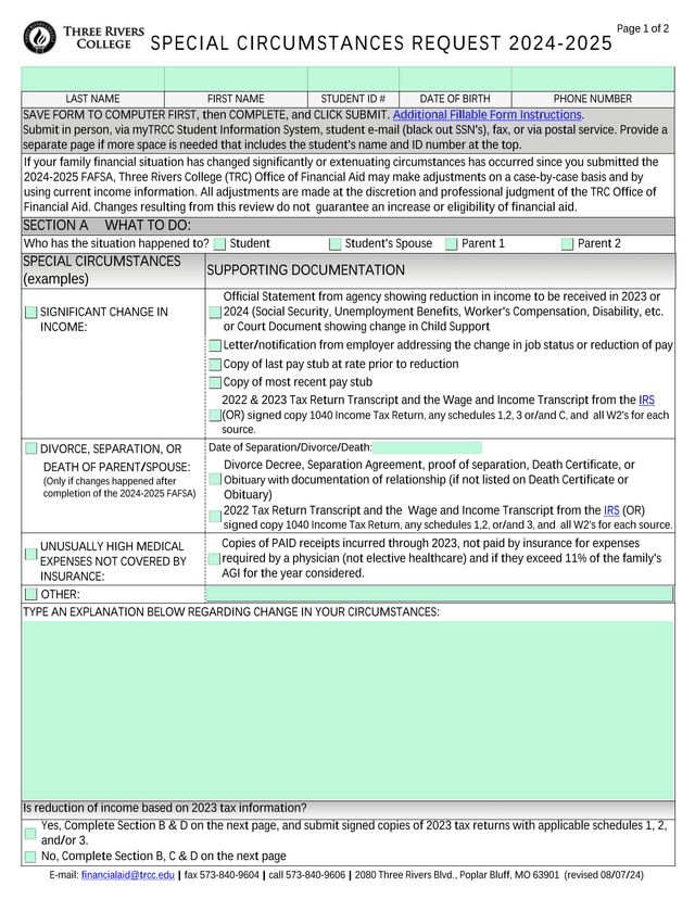 Special Circumstances Request 2024 2025 screenshot