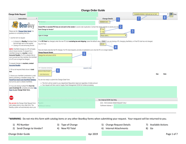 Change Order Guide screenshot