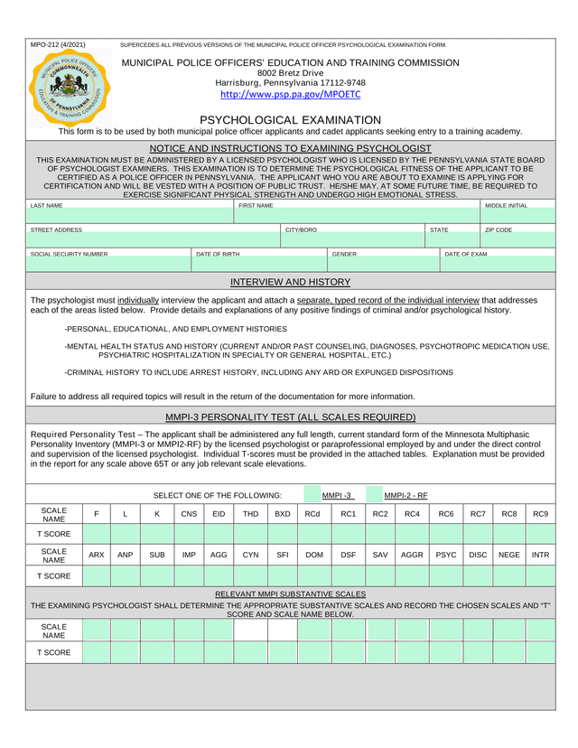PSYCHOLOGICAL EXAMINATION screenshot